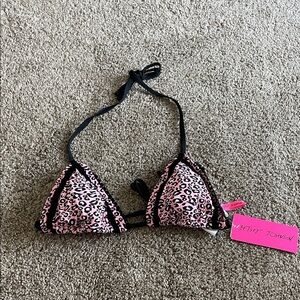 Betsey Johnson Pink and Black Leopard Bikini Top NWT